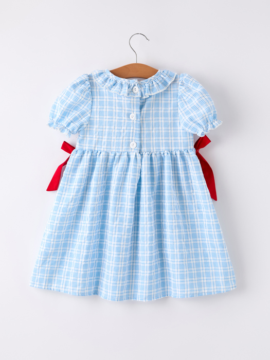Back To School Blue Plaid Toddler Girls Cotton Dress
