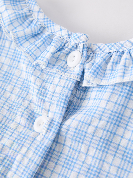 Back To School Blue Plaid Toddler Girls Cotton Dress