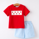  Boys Back to School Apple Smock Embroidered Plaid Set