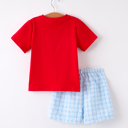 Boys Back to School Apple Smock Embroidered Plaid Set