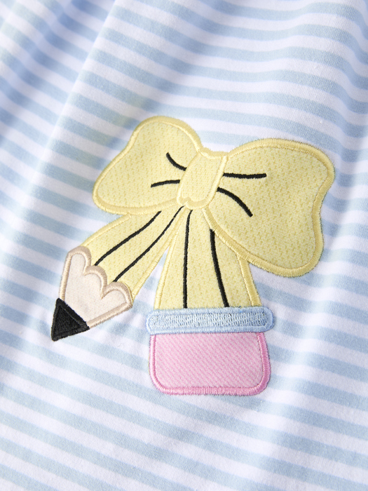 Back To School Toddler Girls Stripe Pencil Applique Bow Dress