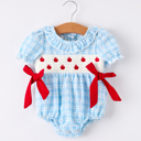  Back-To-School Apple Embroidery Plaid Baby Girls' Romper