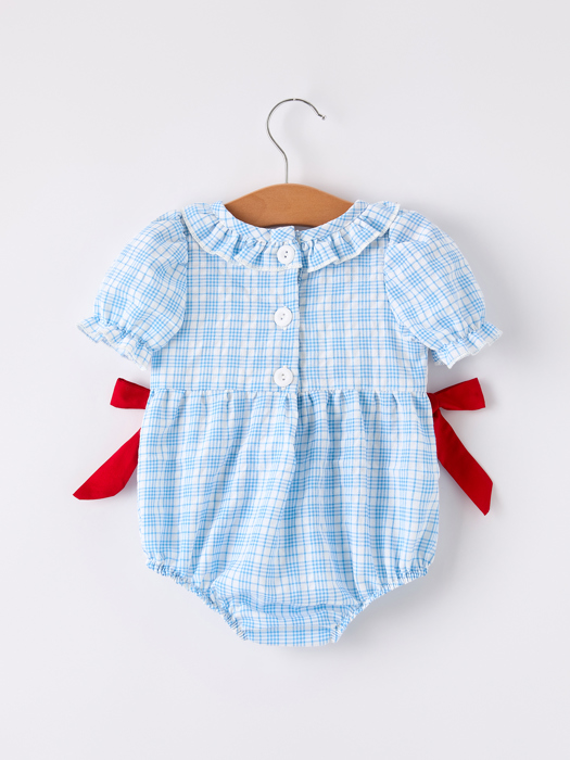 Back-To-School Apple Embroidery Plaid Baby Girls' Romper
