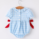 Back-To-School Apple Embroidery Plaid Baby Girls' Romper