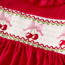  Red Cherry Bow Smocking Embroidery Toddler Girls' Dress