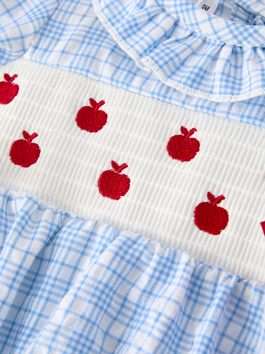 Back-To-School Apple Embroidery Plaid Baby Girls' Romper