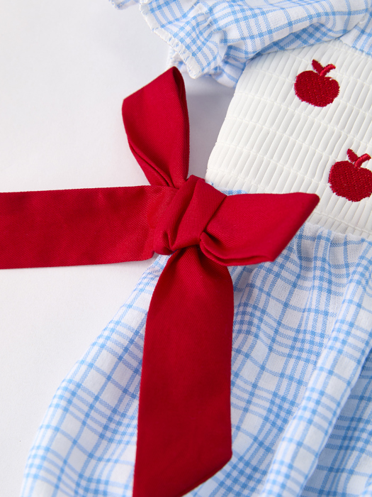 Back-To-School Apple Embroidery Plaid Baby Girls' Romper