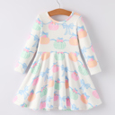  Fall Halloween & Thanksgiving Pumpkin Bow Print Long Sleeve Dress