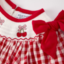  Red Cherry Bow Plaid Smocking Embroidery Girls' Dress