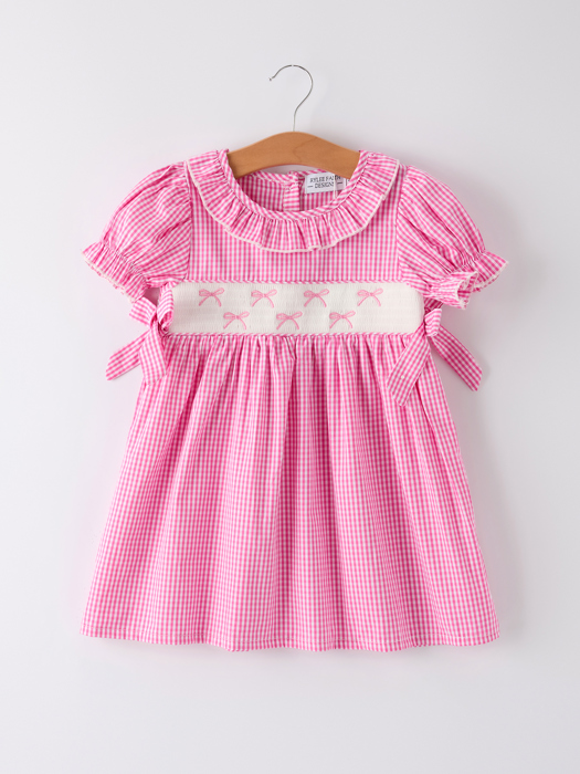 Bow Embroidered Plaid Girl Dress