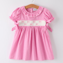  Bow Embroidered Plaid Girl Dress