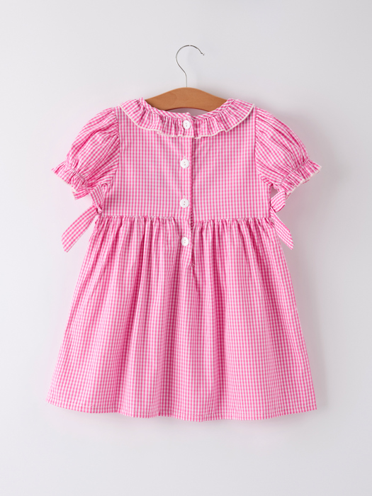 Bow Embroidered Plaid Girl Dress