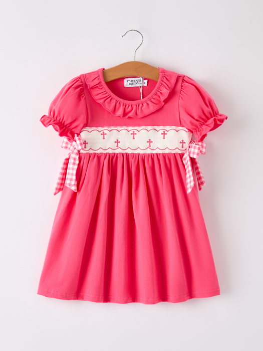 Hot Pink Smocked Church Christ Bishop Christening Girls Dress