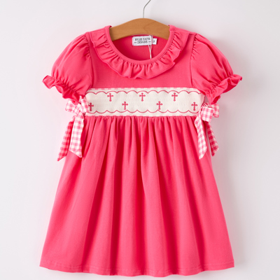 Hot Pink Smocked Church Christ Bishop Christening Girls Dress