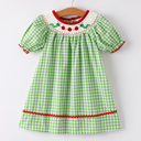  Back To School Toddler Girls Green Plaid Smocking Dress