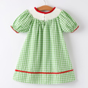  Back To School Toddler Girls Green Plaid Smocking Dress
