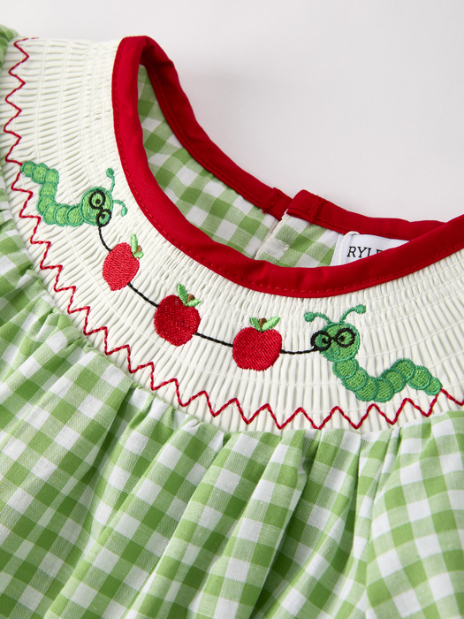 Back To School Toddler Girls Green Plaid Smocking Dress