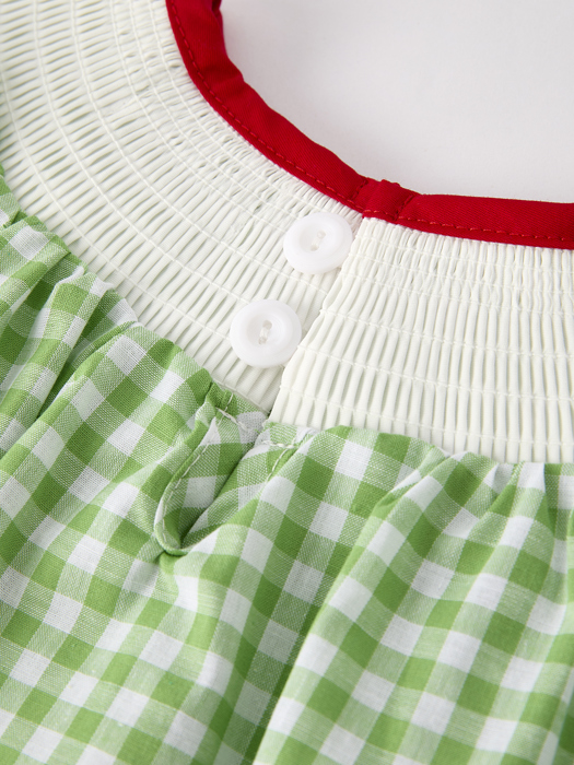 Back To School Toddler Girls Green Plaid Smocking Dress
