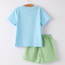  Toddler Boys Back to School Smock Embroidered Top+ Plaid Shorts