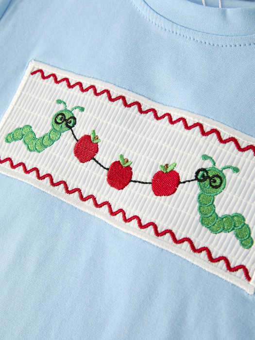 Toddler Boys Back to School Smock Embroidered Top+ Plaid Shorts