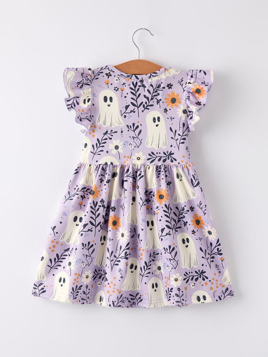 Halloween Purple Ghost Flying Sleeve Girls Dress