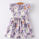  Halloween Purple Ghost Flying Sleeve Girls Dress