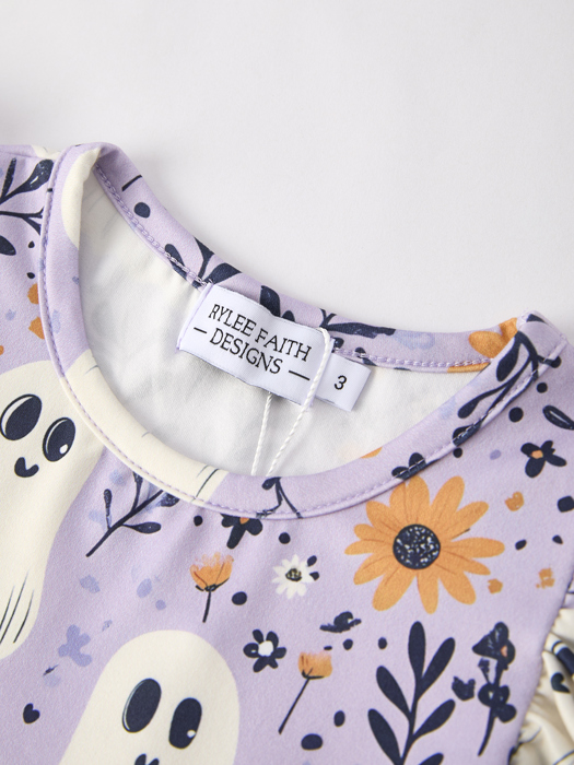Halloween Purple Ghost Flying Sleeve Girls Dress