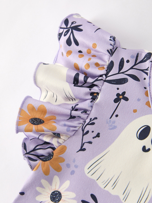 Halloween Purple Ghost Flying Sleeve Girls Dress