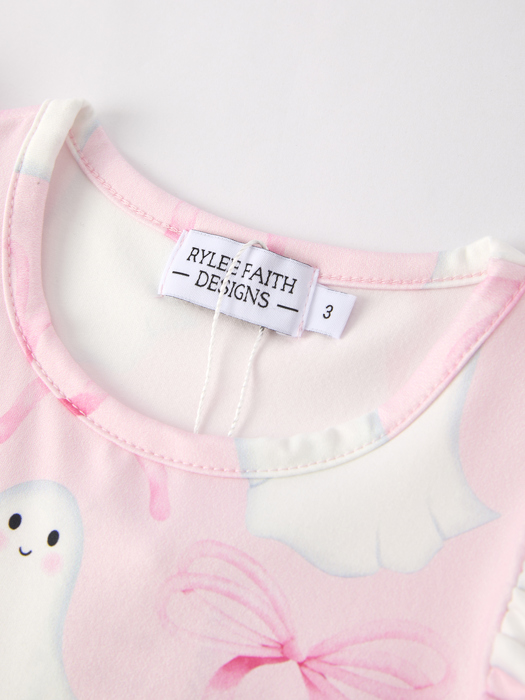 Halloween Pink Ghost Bow Flying Sleeve Dress