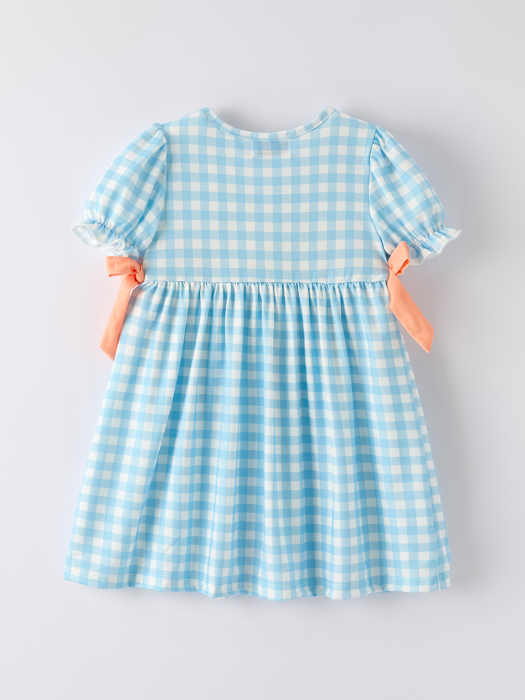 Fall Halloween & Thanksgiving Pumpkin Embroidery Smocking Blue Plaid Toddler Girls Dress
