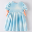  Fall Halloween & Thanksgiving Pumpkin Embroidery Smocking Blue Plaid Toddler Girls Dress