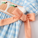  Fall Halloween & Thanksgiving Pumpkin Embroidery Smocking Blue Plaid Toddler Girls Dress