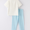  Boys Fall Halloween & Thanksgiving Pumpkin Embroidery Smocking Blue Plaid Toddler Boy Set