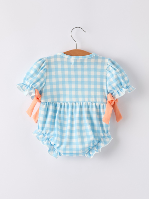 Fall Halloween & Thanksgiving Pumpkin Embroidery Smocking Blue Plaid Baby Romper