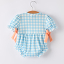  Fall Halloween & Thanksgiving Pumpkin Embroidery Smocking Blue Plaid Baby Romper