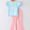  Back-to-school Toddler Girls Blue top + Bell-bottom Pants