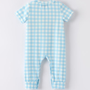  Fall Halloween & Thanksgiving Boys Pumpkin Embroidery Smocking Blue Plaid Baby Boy Romper