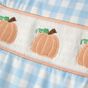  Fall Halloween & Thanksgiving Boys Pumpkin Embroidery Smocking Blue Plaid Baby Boy Romper