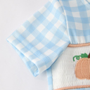  Fall Halloween & Thanksgiving Boys Pumpkin Embroidery Smocking Blue Plaid Baby Boy Romper