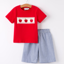  Boys Back to School Smock Embroidered Apple Set
