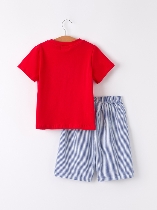 Boys Back to School Smock Embroidered Apple Set