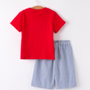  Boys Back to School Smock Embroidered Apple Set