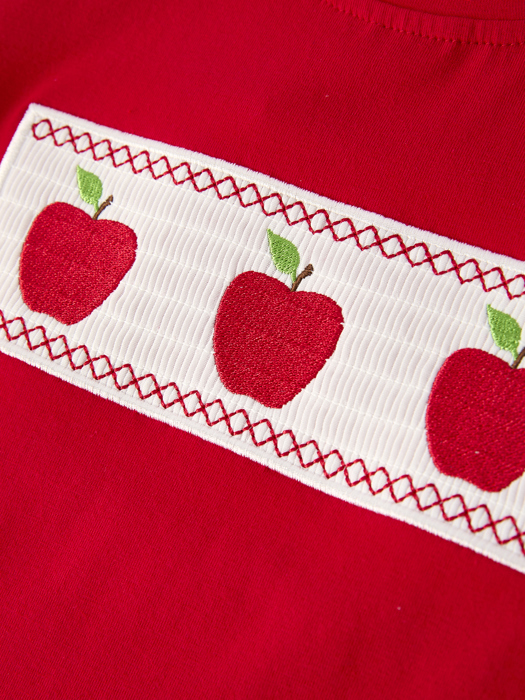 Boys Back to School Smock Embroidered Apple Set