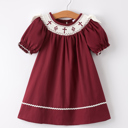  Dark Red Smocked Church Christ Bishop Christening Girls Dress