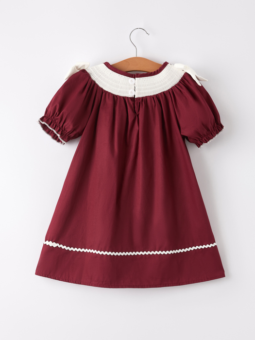 Dark Red Smocked Church Christ Bishop Christening Girls Dress