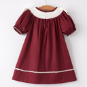  Dark Red Smocked Church Christ Bishop Christening Girls Dress