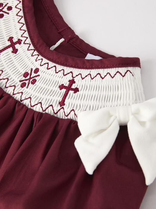 Dark Red Smocked Church Christ Bishop Christening Girls Dress