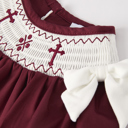  Dark Red Smocked Church Christ Bishop Christening Girls Dress