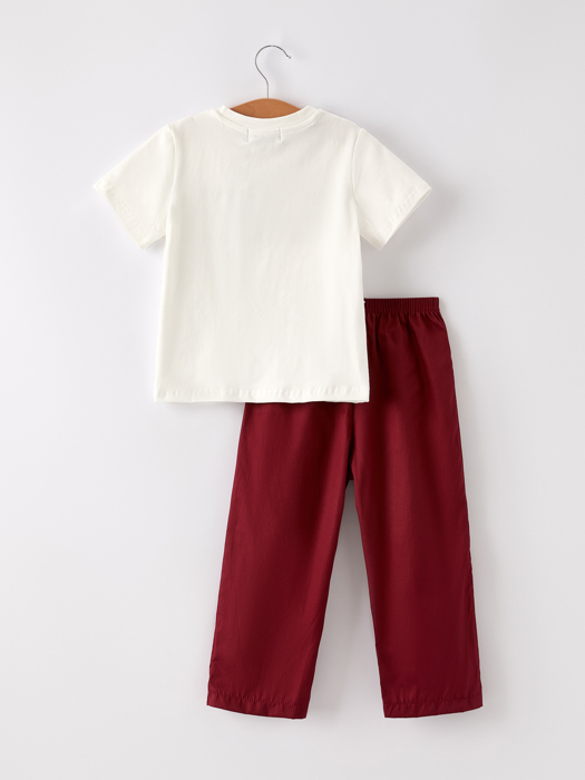 Dark Red Smocked Church Christ Bishop Christening Toddler Boys'Set
