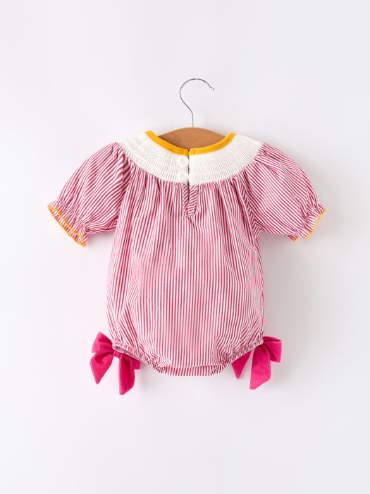Autumn Rooster Smock Embroidered Baby Girl Romper